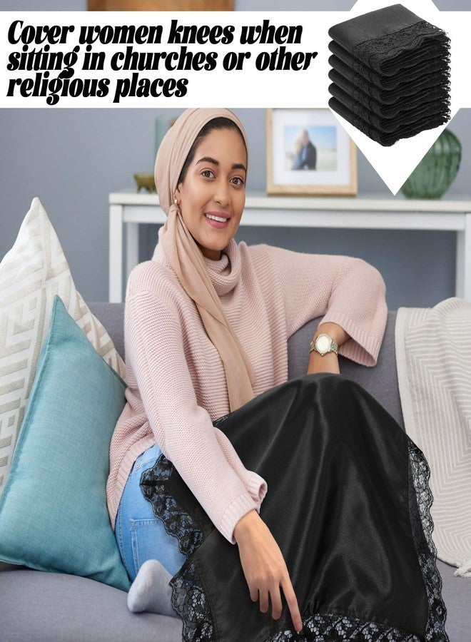 Velmitten 6 Pcs 23'' Christmas Lap Scarf for Women Church with Lace Ladies Satin Lace Handkerchief for Covers Church Office(Black) - Image 5